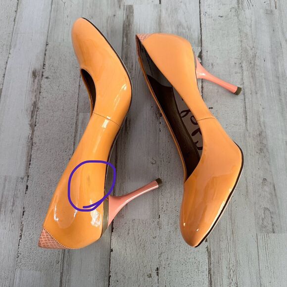 SAM EDELMAN Camdyn Peach Patent Leather Pumps Stiletto Heels Shoes 9M Summer EUC - Picture 9 of 12